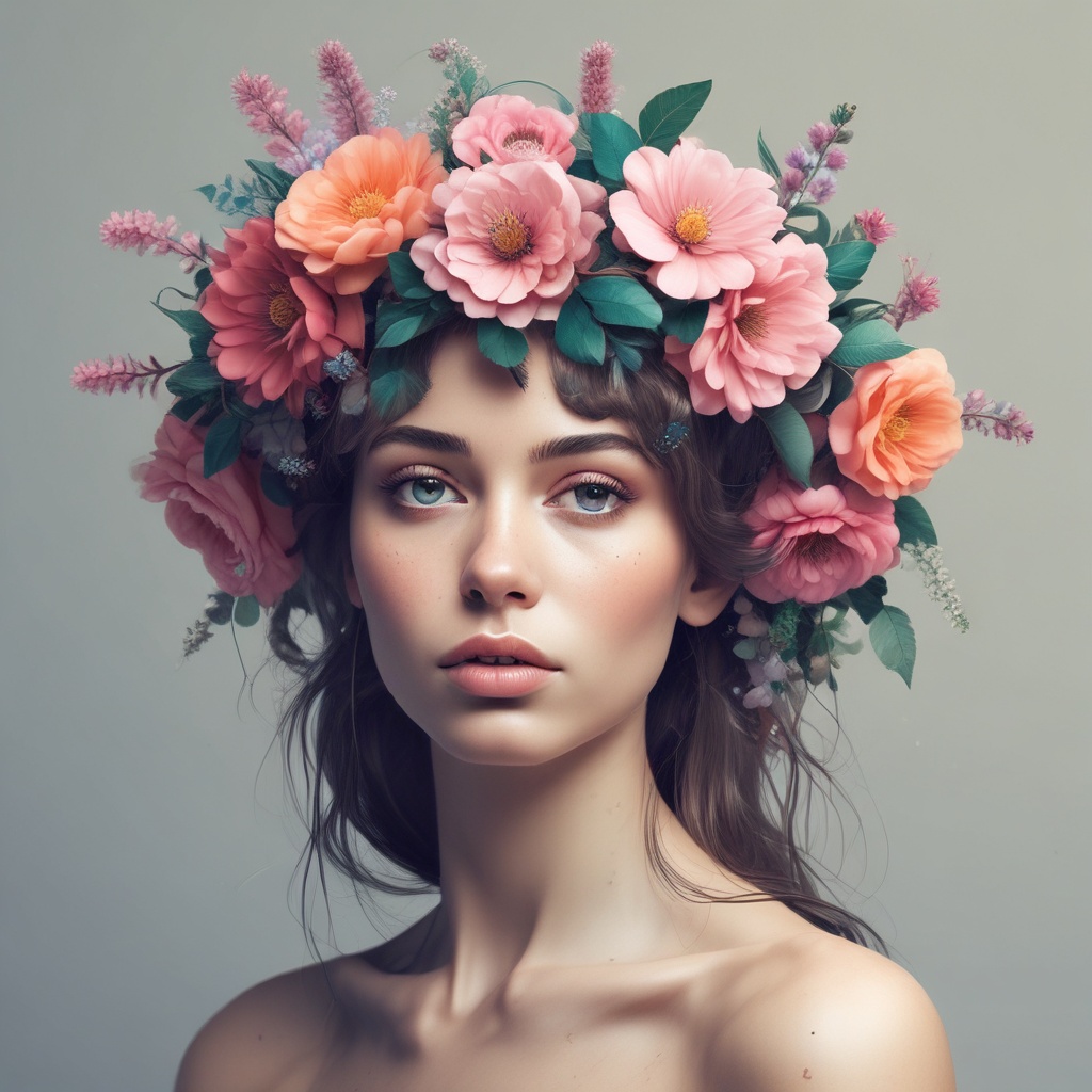 Futuristic person with floral crown