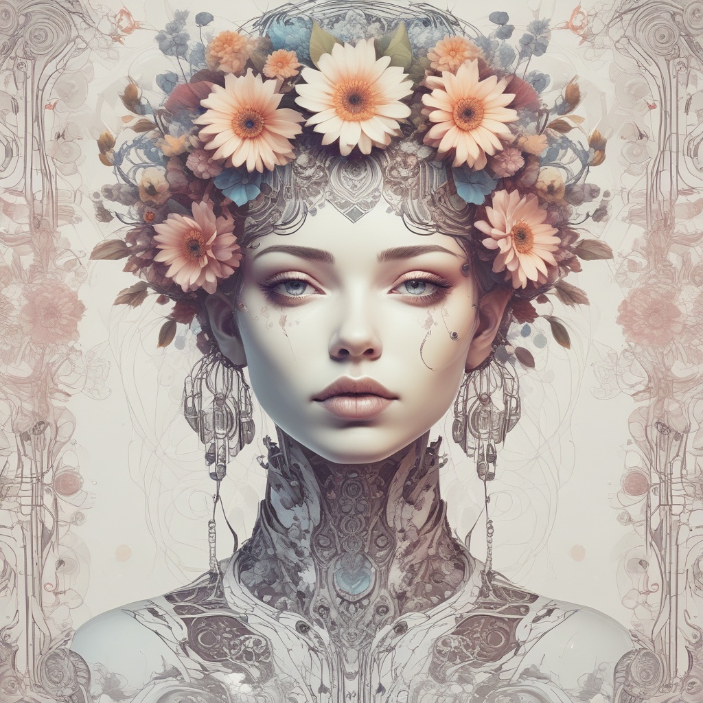 Futuristic person with floral design
